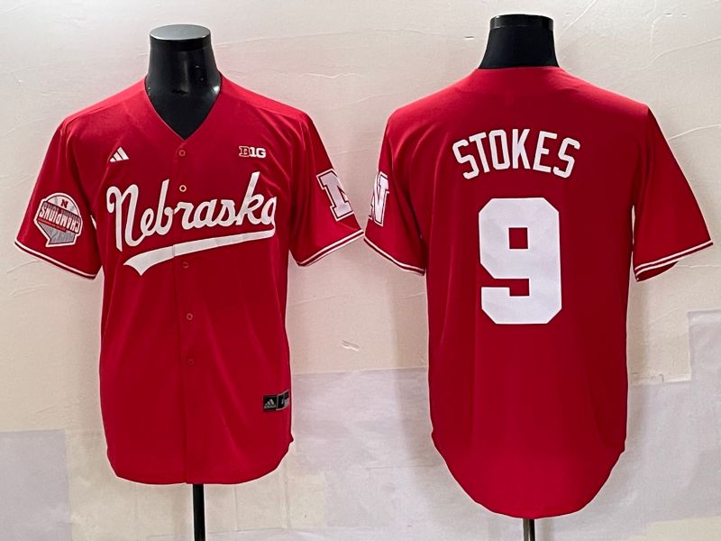 Men Nebraska Cornhuskers #9 Stokes Red 2025 Joint Name NCAA Jersey style 9->ncaa teams->NCAA Jersey